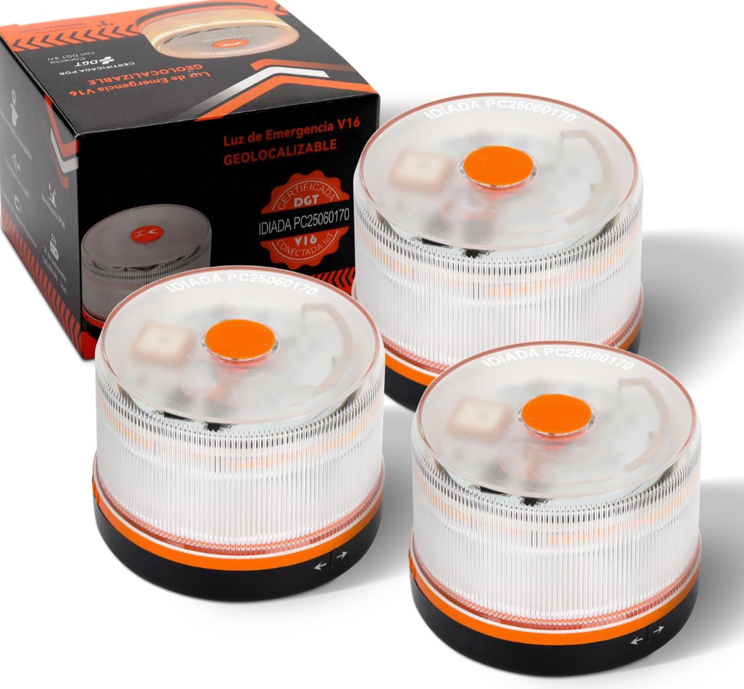 DarkFairy Luz de Emergencia V16 Aprobada por la DGT con Geolocalización 3.0 – Señalización de Ubicación para Automóviles, Plan de Datos Incluido – Base Magnética IP54 – Cumple con la Normativa 2026.