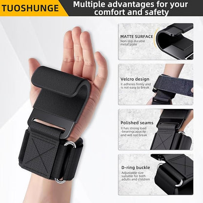 Fitness Weight Lifting Hooks (Pair) for Deadlifts, Pull Ups, Rows & Shrugs - Anti-Rip Nylon Strap Hand Grips with Thick Wrist Padding - Heavy Duty Wrist Straps for Weightlifting & Gym Workouts