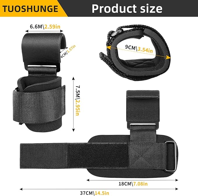 Fitness Weight Lifting Hooks (Pair) for Deadlifts, Pull Ups, Rows & Shrugs - Anti-Rip Nylon Strap Hand Grips with Thick Wrist Padding - Heavy Duty Wrist Straps for Weightlifting & Gym Workouts