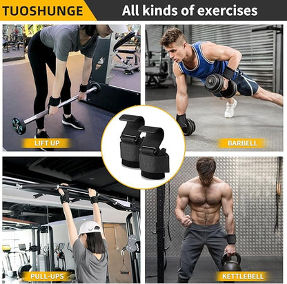 Fitness Weight Lifting Hooks (Pair) for Deadlifts, Pull Ups, Rows & Shrugs - Anti-Rip Nylon Strap Hand Grips with Thick Wrist Padding - Heavy Duty Wrist Straps for Weightlifting & Gym Workouts