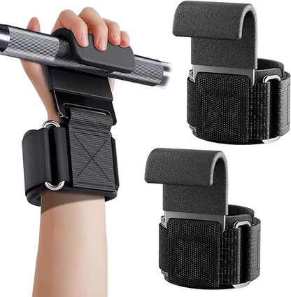 Fitness Weight Lifting Hooks (Pair) for Deadlifts, Pull Ups, Rows & Shrugs - Anti-Rip Nylon Strap Hand Grips with Thick Wrist Padding - Heavy Duty Wrist Straps for Weightlifting & Gym Workouts